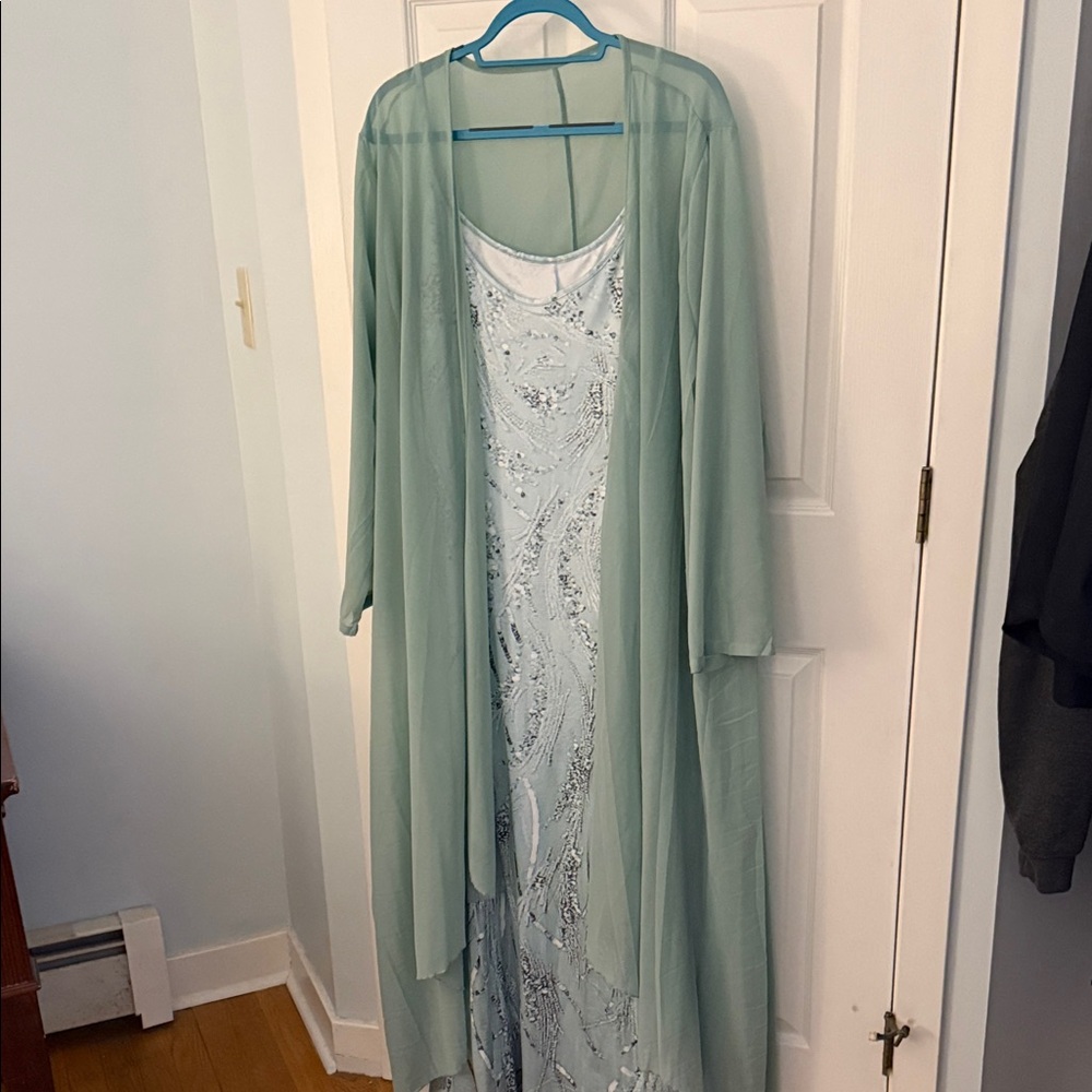 Elegant Light Blue Dress with Sheer Overlay